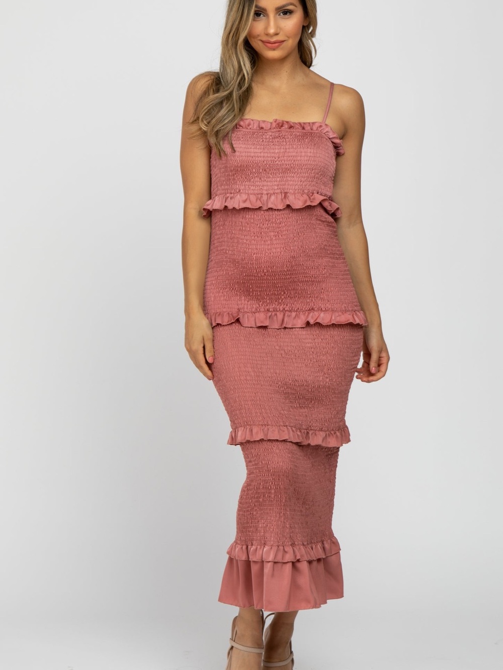 PINKBLUSH Dusty Rose Smocked Ruffle Dress